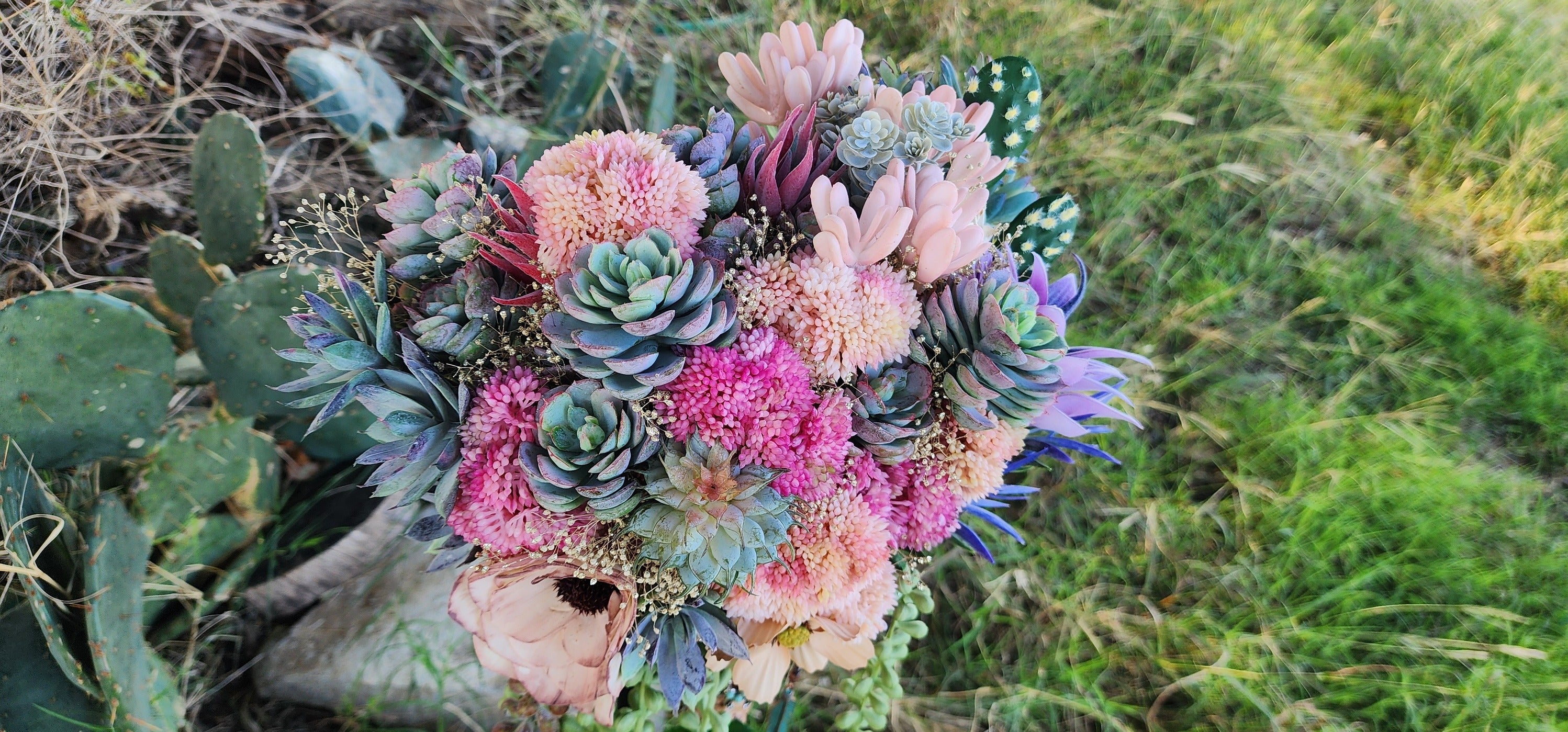 Desert Sunrise Succulent/Cactus Bridal Bouquet (Peach, Pink, Green, Purple)