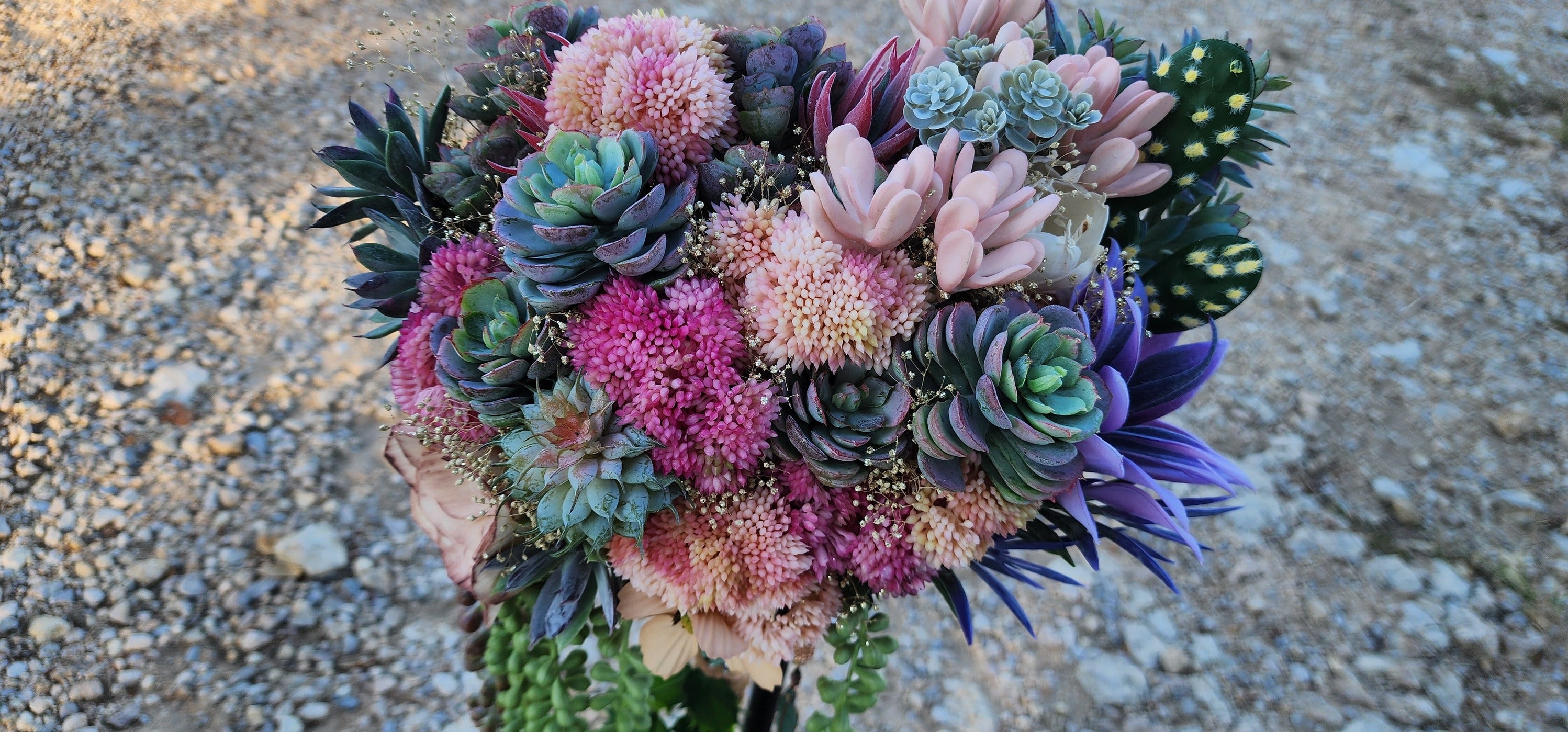 Desert Sunrise Succulent/Cactus Bridal Bouquet (Peach, Pink, Green, Purple)