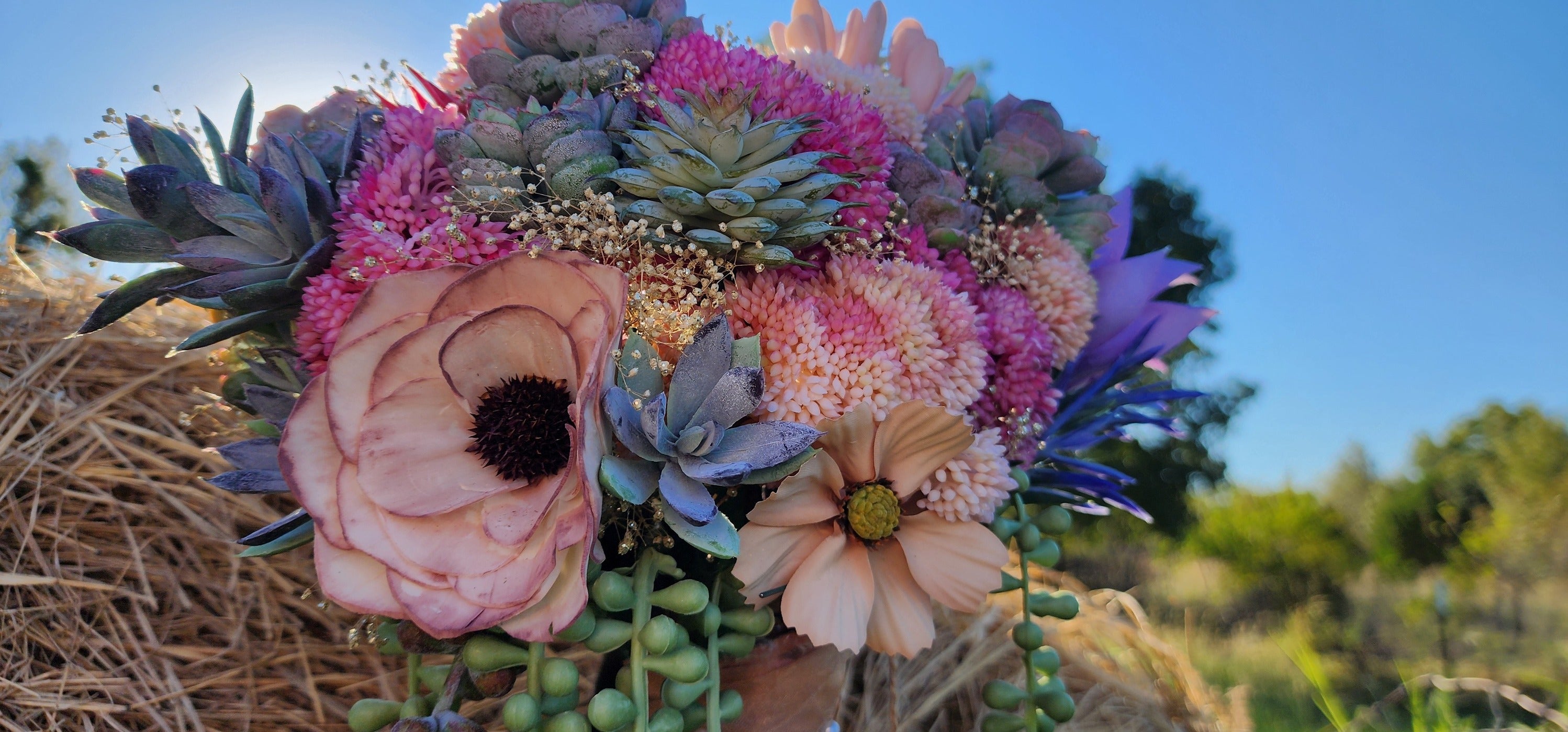 Desert Sunrise Succulent/Cactus Bridal Bouquet (Peach, Pink, Green, Purple)
