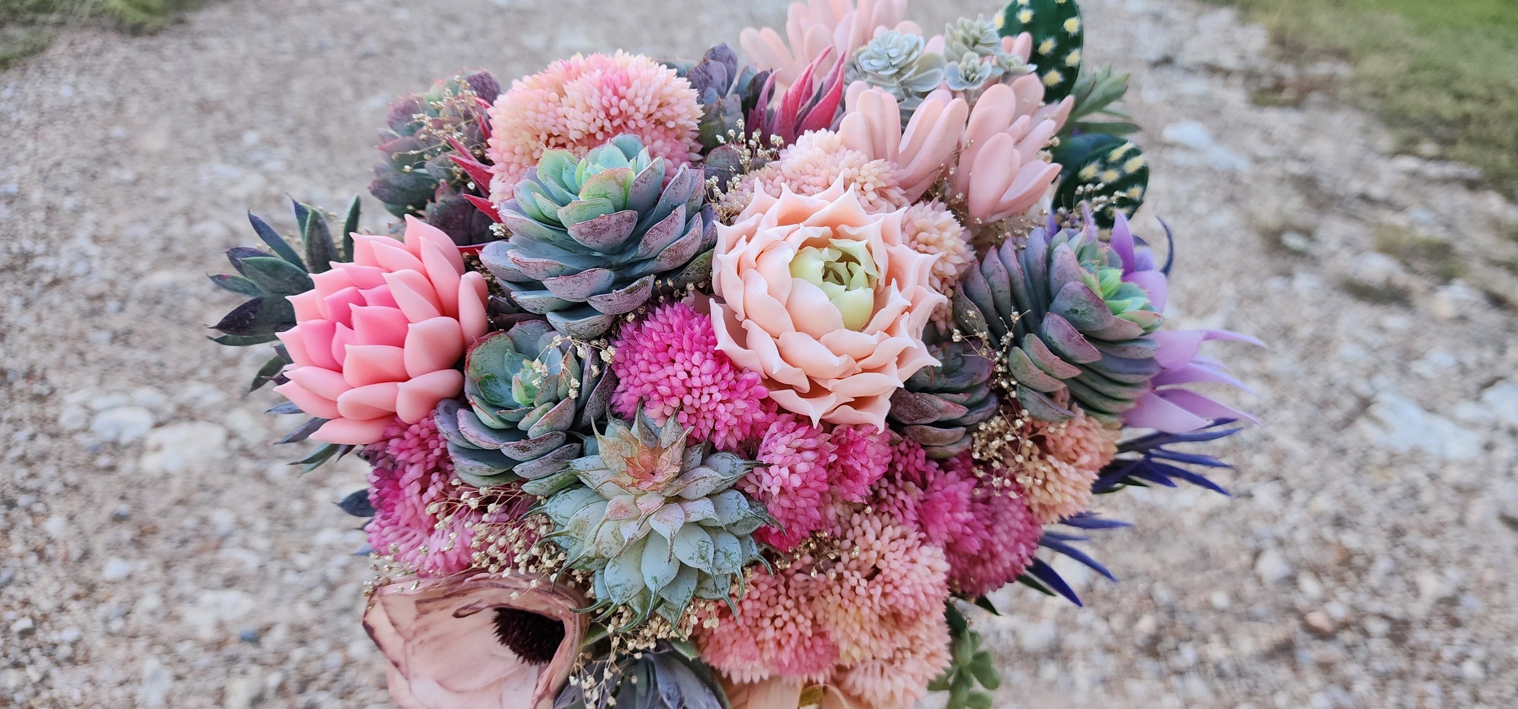 Desert Sunrise Succulent/Cactus Bridal Bouquet (Peach, Pink, Green, Purple)