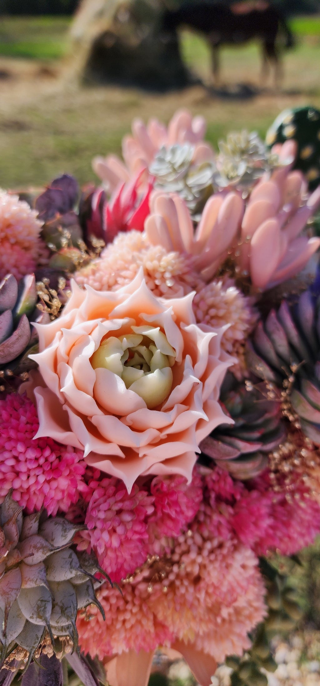 Desert Sunrise Succulent/Cactus Bridal Bouquet (Peach, Pink, Green, Purple)