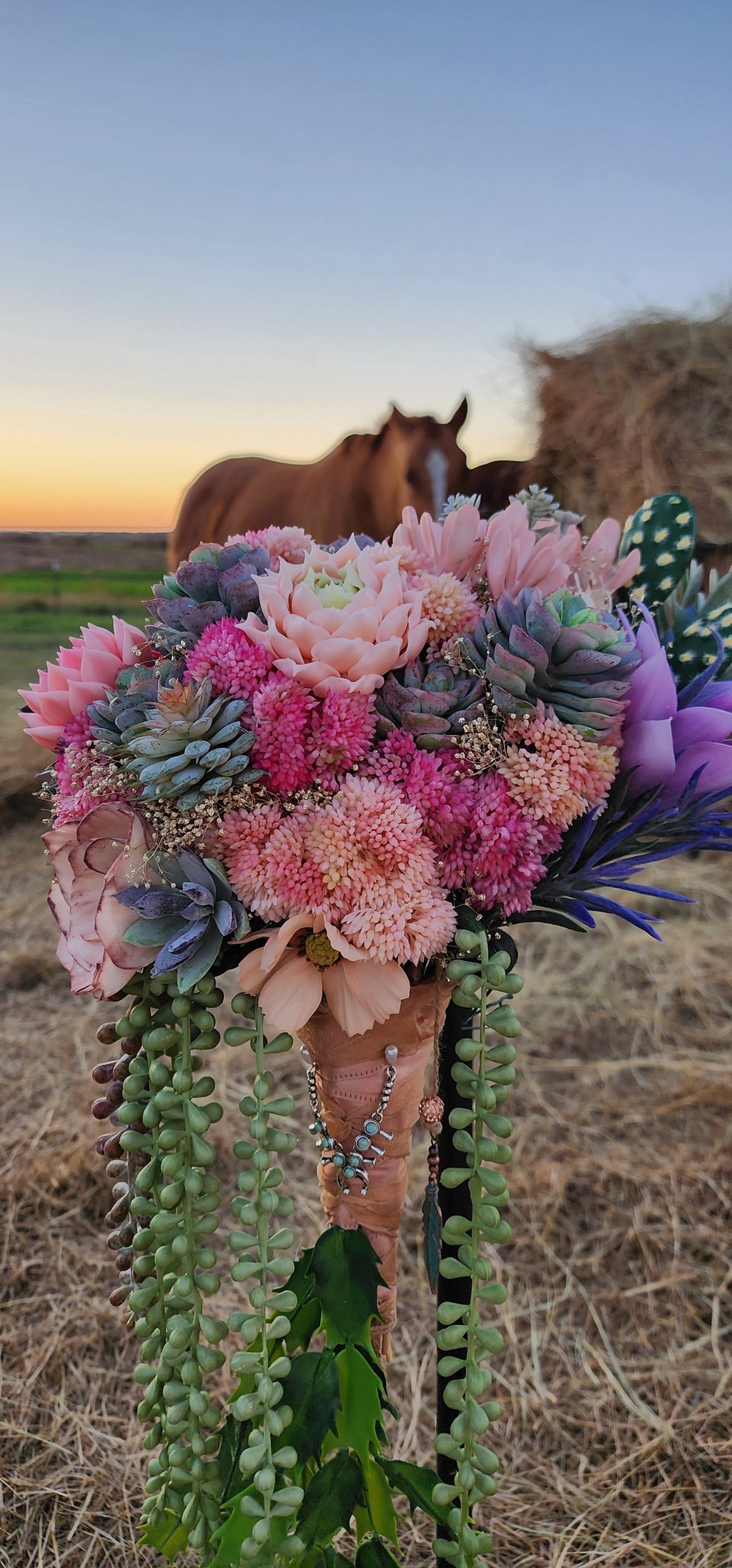 Desert Sunrise Succulent/Cactus Bridal Bouquet (Peach, Pink, Green, Purple)