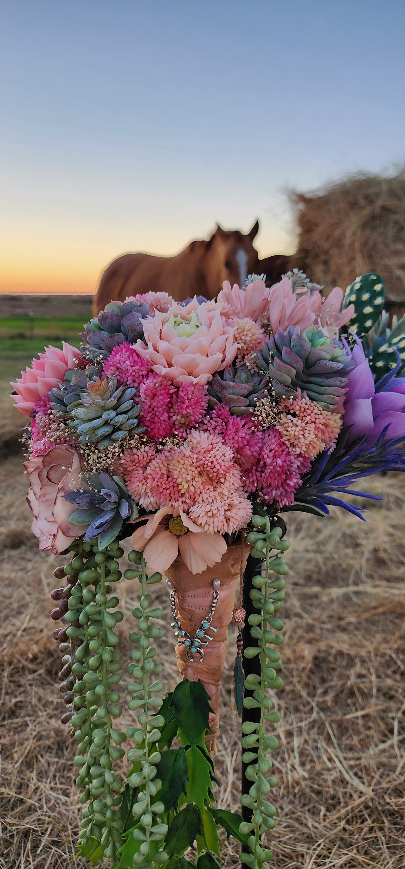 Desert Sunrise Succulent/Cactus Bridal Bouquet (Peach, Pink, Green, Purple)