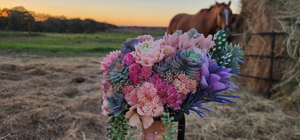 Desert Sunrise Succulent/Cactus Bridal Bouquet (Peach, Pink, Green, Purple)